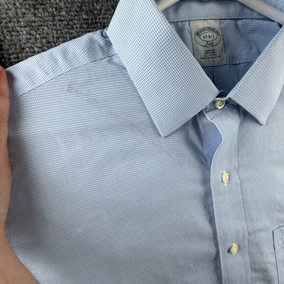 Brooks Brothers Slim Non-Iron 17 6/7 Cotton Blue Check Button Up Shirt Mens - Picture 12 of 16
